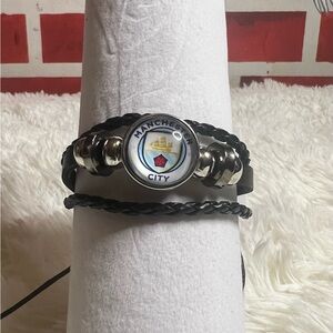 Manchester City FC Crest Black Braided Bracelet Adjustable